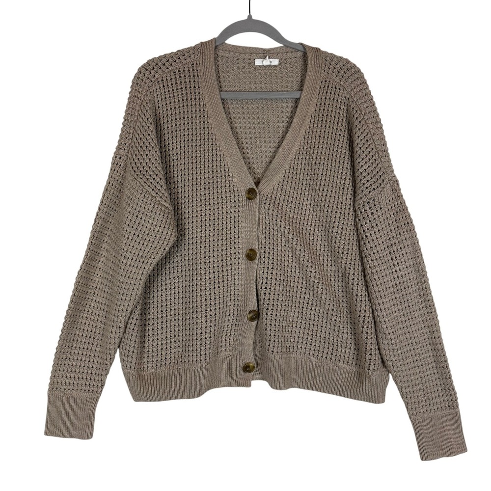 Maurices Sweater Womens 2XL Beige Waffle Knit Button Cardigan Long Sleeve